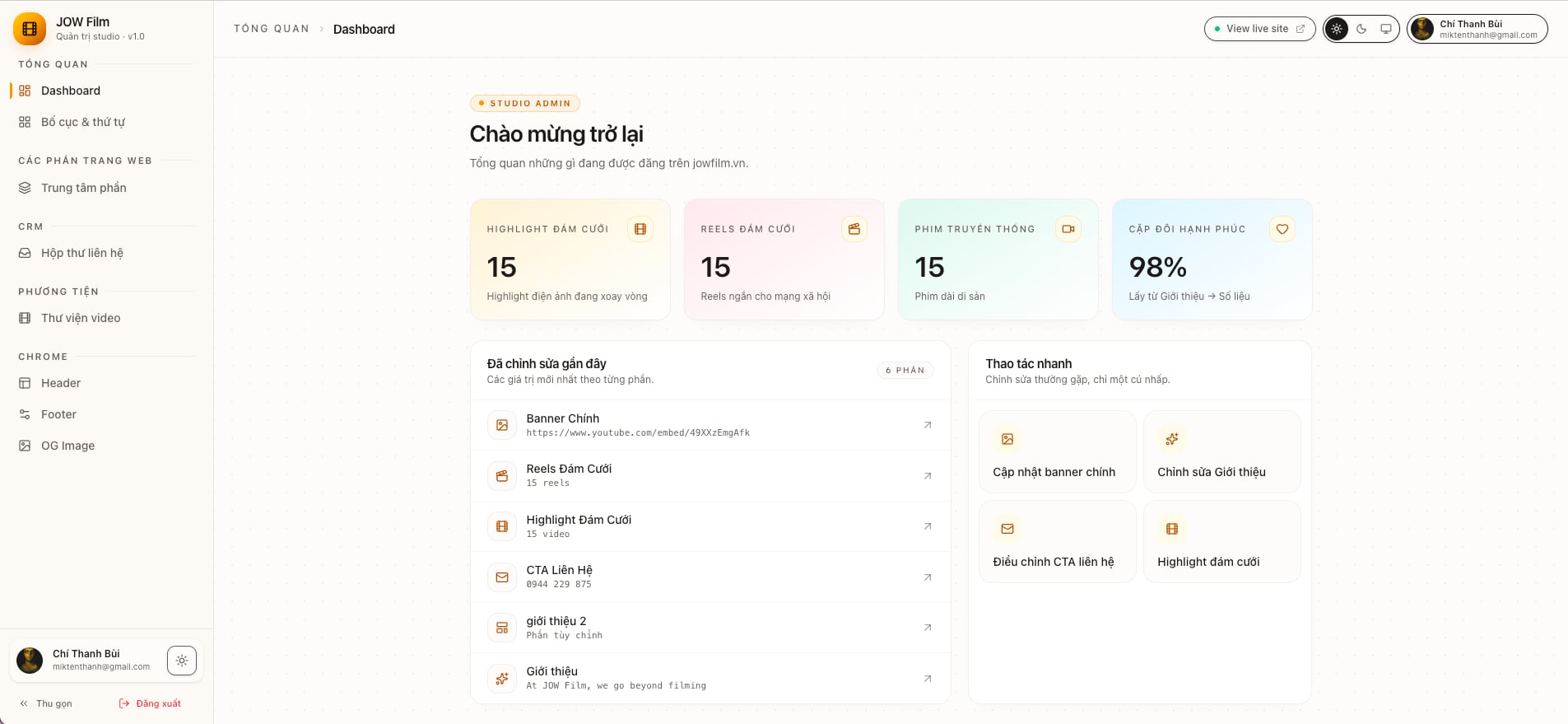 ADMIN JOW FILM - Video & Content CMS